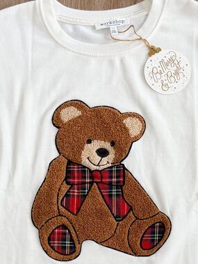 NWT Workshop Republic 3D Teddy Bear Plaid Bow Detail Sweatshirt Size Large